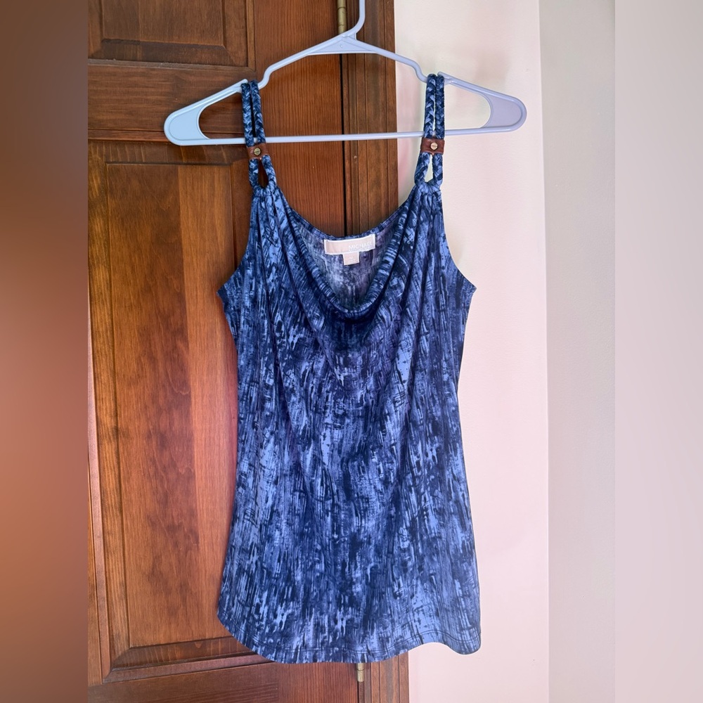 Michael Kors Blue Patterned Cowl Neck Tank Top